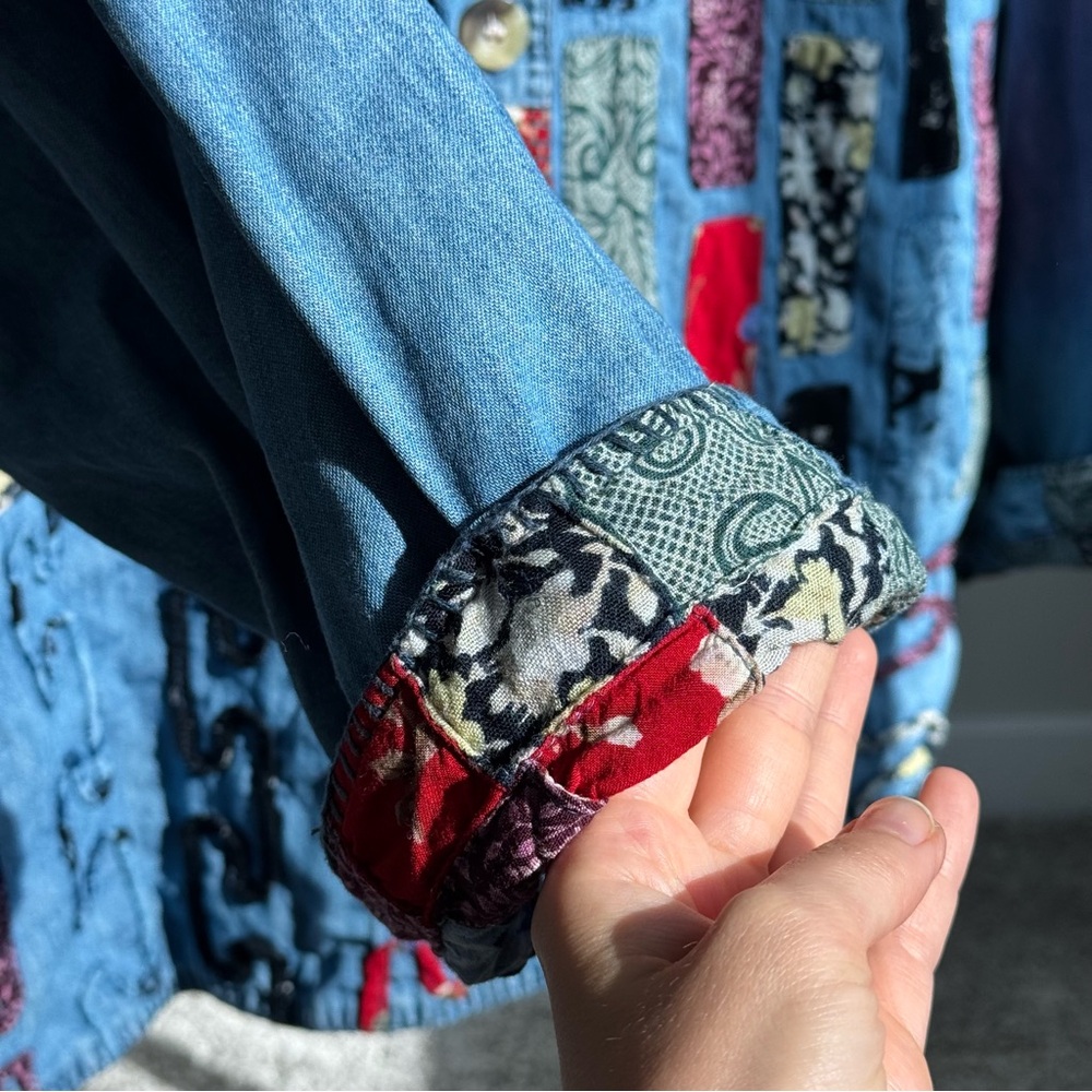 Vintage Patchwork Denim Jacket – Handmade Quilt Style 🧵 M–L - Picture 6 of 15